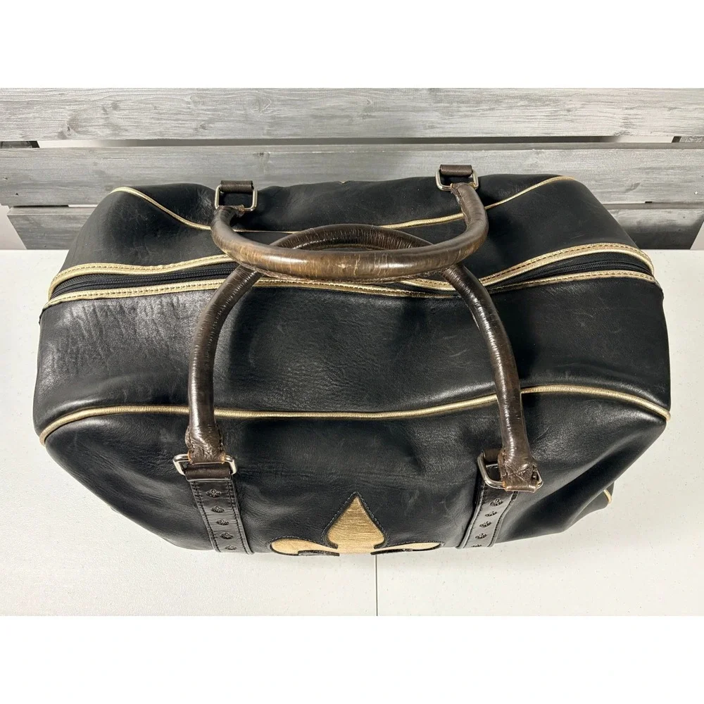 Vintage 70s Fleur De Lis New Orleans Saints Duffel Travel Bag Faux Leather NFL